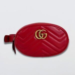 Gucci Marmont Oval Belt Bag Interlocking GG Quilted Leather Red Small 75 cm